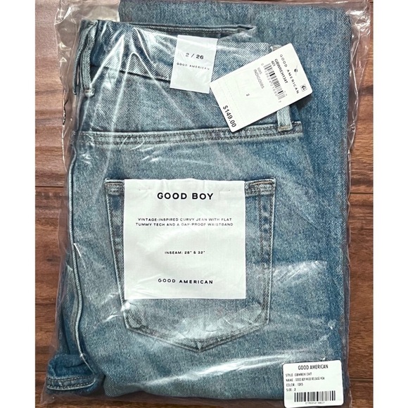 NWT GOOD AMERICAN 90s High Rise Distress Denim Rip Knee Bootcut Jean 2 - Picture 5 of 6